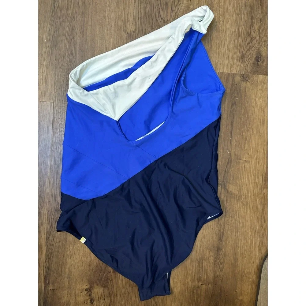 SUMMERSALT Blue Stripe Sidestroke One Piece‎ Bathing Suit 16 Swim Modest